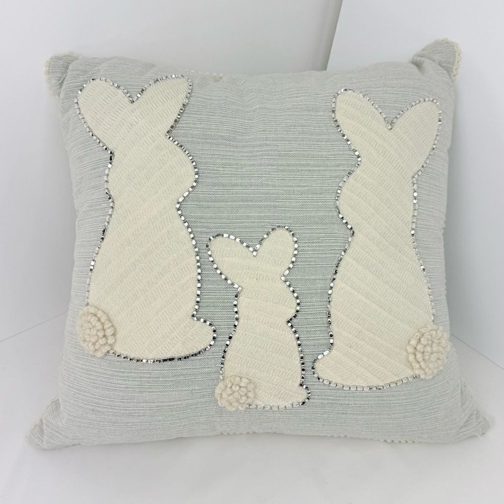 Spring Gatherings Three Bunny Light Blue Textured Seasonal Easter Accent Pillow